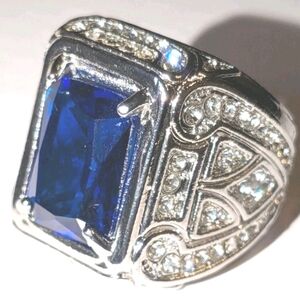 Elegant Silver and Blue Sapphire Ring Sz 8